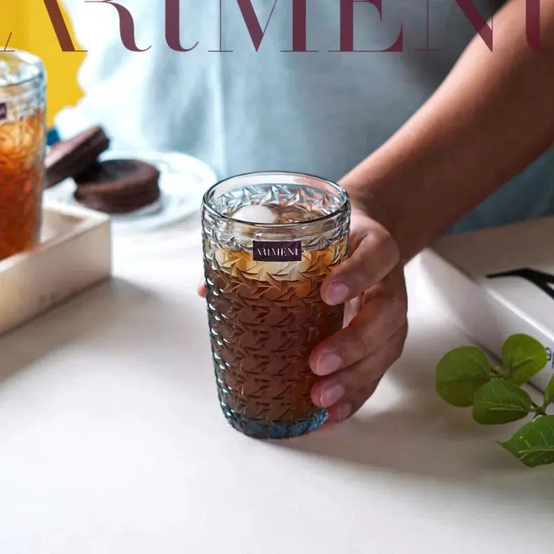 Grey Criss Cross Impressions Water & Juice Tumbler Glasses | 310 ML