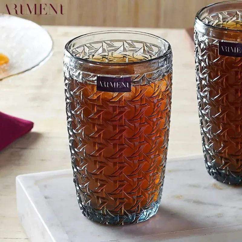 Grey Criss Cross Impressions Water & Juice Tumbler Glasses | 310 ML