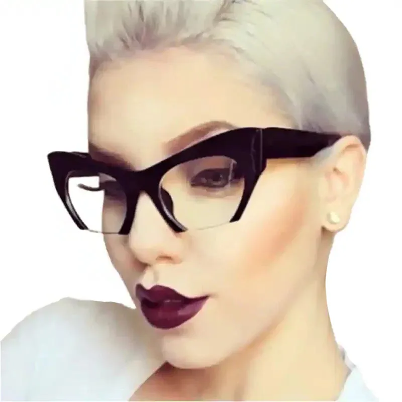 Retro Anti Geometric Half Frame Cat Eye Optical Glasses